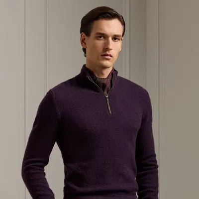 Ralph Lauren Cashmere Birdseye Quarter-zip Sweater In Forest Night Melange