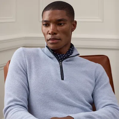 Ralph Lauren Cashmere Birdseye Quarter-zip Sweater In Soft Blue Melange