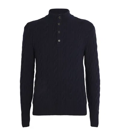 Ralph Lauren Purple Label Cashmere Cable-knit Sweater In Navy