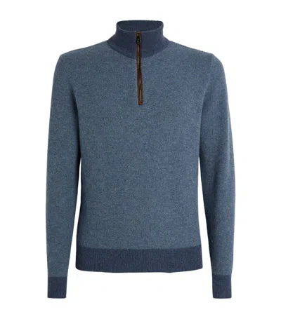Ralph Lauren Purple Label Cashmere Half-zip Sweater In Blue