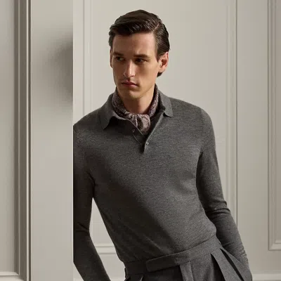 Ralph Lauren Cashmere Polo-collar Sweater In Medium Grey Melange
