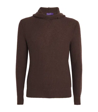 Ralph Lauren Purple Label Cashmere-silk Knitted Hoodie In Brown