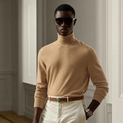 Ralph Lauren Cashmere Turtleneck Sweater In Camel Melange