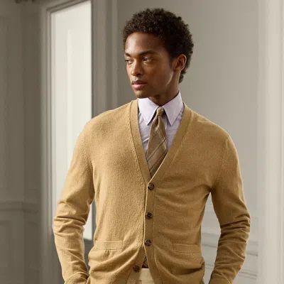 Ralph Lauren Cashmere V-neck Cardigan In Camel Melange