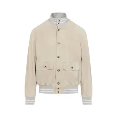 Ralph Lauren Purple Label Champegne Suede Bomber Jacket