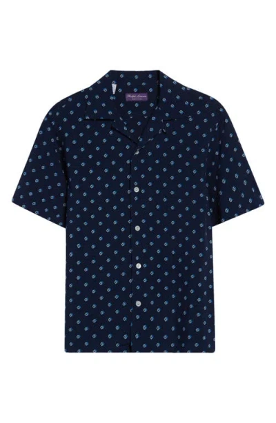 Ralph Lauren Purple Label Cilento Geometric Print Camp Shirt In Navy