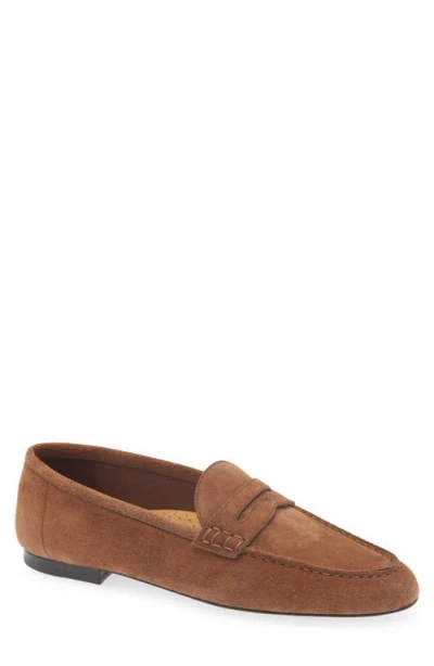 Ralph Lauren Purple Label Collins Suede Penny Loafer In Chesnut Brown