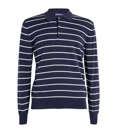 Ralph Lauren Purple Label Cotton Striped Long-sleeve Polo Shirt In Navy