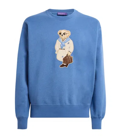 Ralph Lauren Purple Label Cotton-cashmere Polo Bear Sweatshirt In Blue