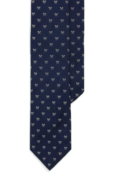 Ralph Lauren Purple Label Crossed Rackets Silk Tie In Navy