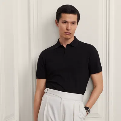Ralph Lauren Purple Label Custom Slim Fit Cotton-blend Polo Shirt In Black