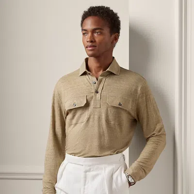 Ralph Lauren Purple Label Custom Slim Fit Linen Jersey Polo Shirt In Neutral