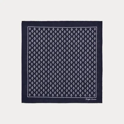 Ralph Lauren Purple Label Diamond-print Linen Pocket Square In Blue