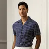 Ralph Lauren Purple Label Diamond-print Linen-silk Camp Shirt In Blue