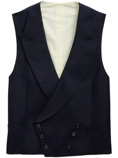 Ralph Lauren Double-breasted Wool Waistcoat In Blue