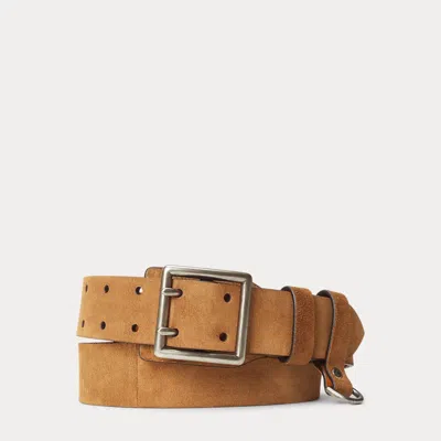 Ralph Lauren Purple Label Double-prong Buckle Calf-suede Belt In Black