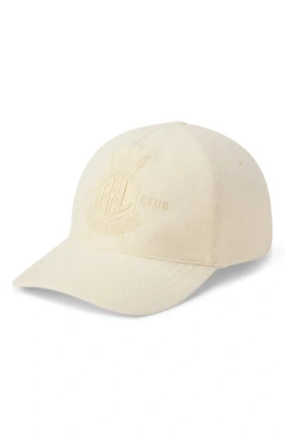 Ralph Lauren Purple Label Embroidered Cashmere Melton Adjustable Baseball Cap In White