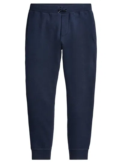 Pre-owned Ralph Lauren Purple Label Embroidered Logo Navy Fleece Relax Jogger Track Pants In Blue