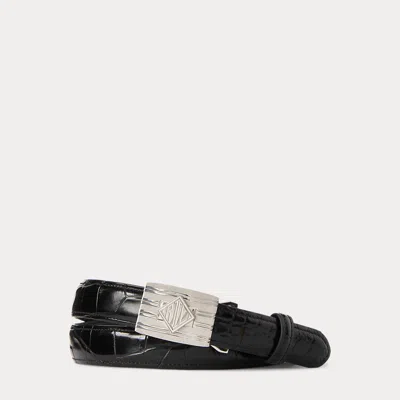 Ralph Lauren Engine-turned-buckle Alligator Belt In Black