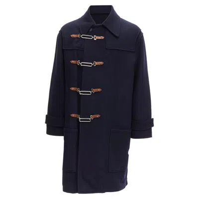 Ralph Lauren Purple Label Fintona Wool Brown Silver Toggle Buckle Coat Size 6 M In Blue