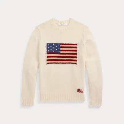 Ralph Lauren Flag Cashmere Crewneck Sweater In Classic Cream