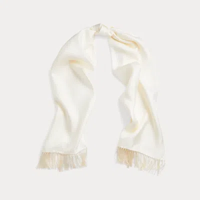 Ralph Lauren Fringe Silk Twill Scarf In Off-white