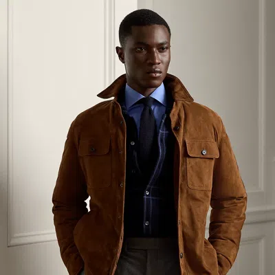 Ralph Lauren Gardner Suede Down Shirt Jacket In Chestnut Brown