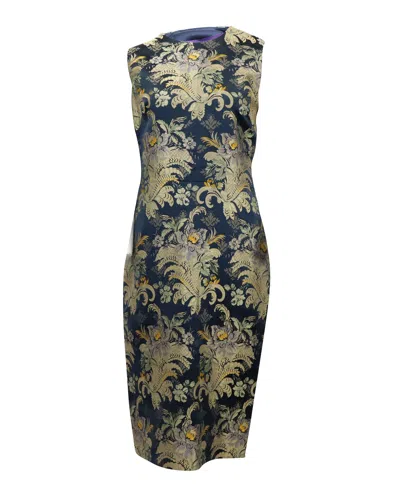 Polo Ralph Lauren Purple Label Georgia Baroque Brocade Sheath Dress In Blue Silk