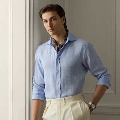 Ralph Lauren Glen Plaid Linen Shirt In Cornflower Blue/white