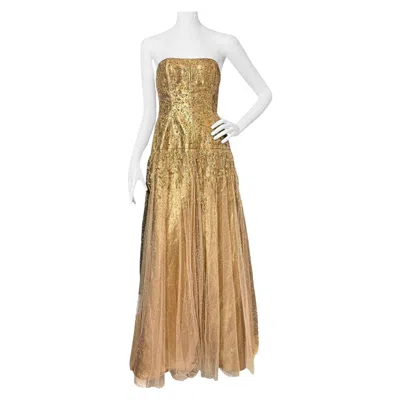 Pre-owned Ralph Lauren Purple Label Gold Beaded Tulle Strapless Gown Finale Look, F/w 2006