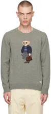 RALPH LAUREN PURPLE LABEL GRAY POLO BEAR SWEATER