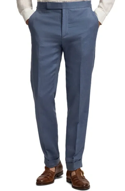 Ralph Lauren Purple Label Gregory Flat Front Silk & Linen Trousers In Blue