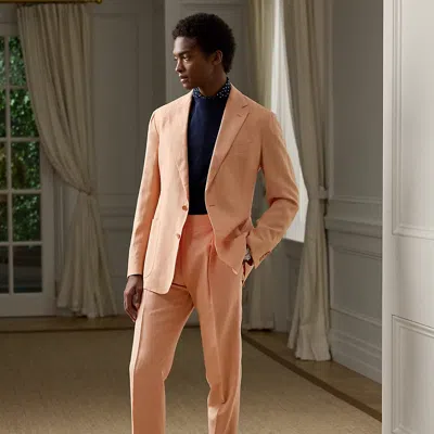 Ralph Lauren Gregory Hand-tailored Linen-silk Trouser In Washed Orange Poppy