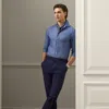 Ralph Lauren Gregory Hand-tailored Silk-linen Trouser In Blue