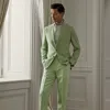 Ralph Lauren Gregory Hand-tailored Silk-linen Trouser In Palm Green