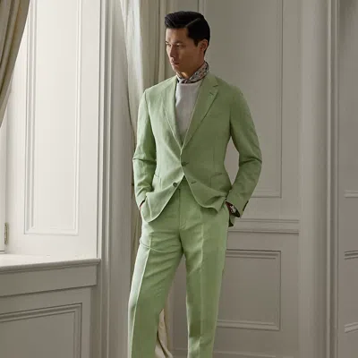 Ralph Lauren Gregory Hand-tailored Silk-linen Trouser In Palm Green