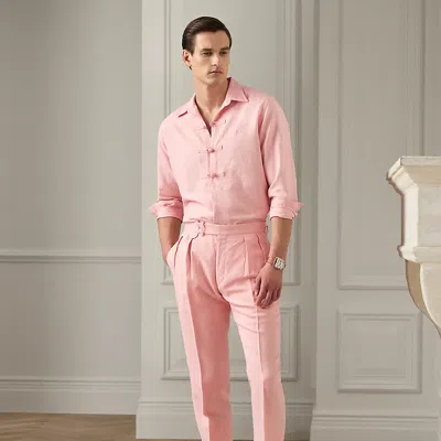 Ralph Lauren Purple Label Gregory Hand-tailored Silk-linen Trouser In Pink