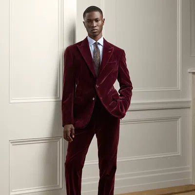 Ralph Lauren Purple Label Gregory Hand-tailored Velvet Trouser In Dark Maroon