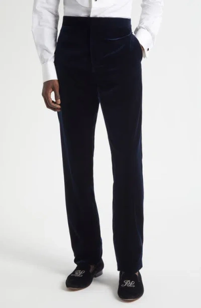 Ralph Lauren Purple Label Gregory Velveteen Tuxedo Pants In Blue