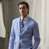 Ralph Lauren Hand-tailored Houndstooth Linen Jacket In Cornflower Blue/white