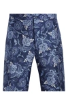 Ralph Lauren Purple Label Hand Tailored Maiori Choppa Print Silk Shorts In Navy Tonal