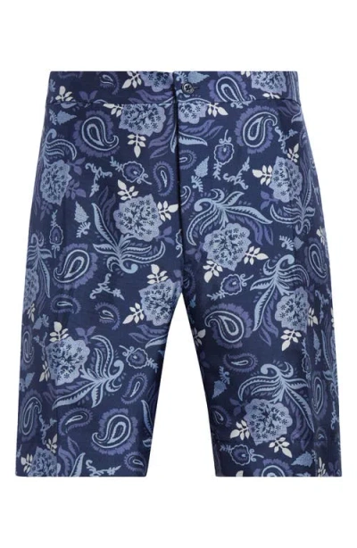 Ralph Lauren Purple Label Hand Tailored Maiori Choppa Print Silk Shorts In Navy Tonal