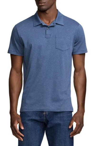 Ralph Lauren Purple Label Heathered Cotton Pocket Polo In Blue