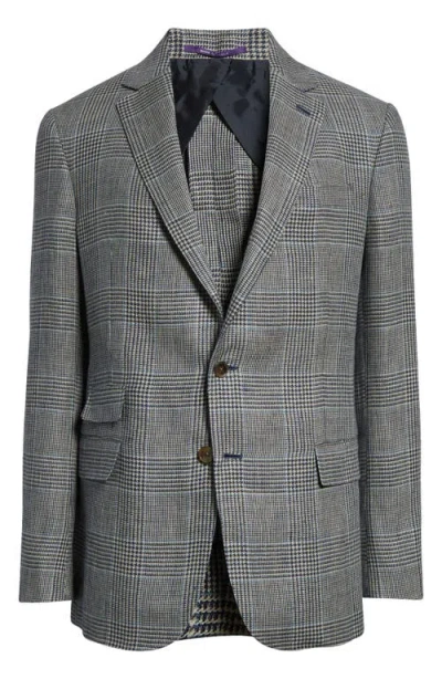 RALPH LAUREN RALPH LAUREN PURPLE LABEL KENT HAND TAILORED PLAID LINEN BLAZER
