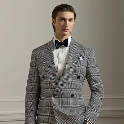 Ralph Lauren Kent Handmade Glen Plaid Silk Jacket In Navy/white