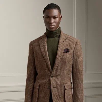 Ralph Lauren Kent Handmade Tick-weave Sport Coat In Dk Brown Multi W Burgundy