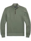 Ralph Lauren Mesh-knit Cotton Quarter-zip Sweater In Green
