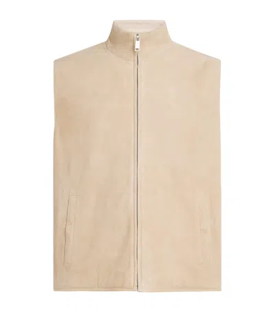 Ralph Lauren Purple Label Lambskin-silk-linen Reversible Gilet In Neutral