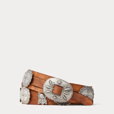 Ralph Lauren Leather Cast Concho Belt In Brown