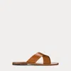 Ralph Lauren Men's Calf Leather Crisscross Slide Sandals In Tan